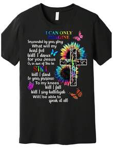 Solo Puedo Imaginar Camiseta |   Camiseta Christian Sunflower Cross Butterfly, camiseta de hombre de ajuste cómodo, camiseta de cuello redondo, ultra suave, transpirable, que absorbe la humedad, camiseta casual de verano, camiseta esencial de moda. - Negro - Ver 9