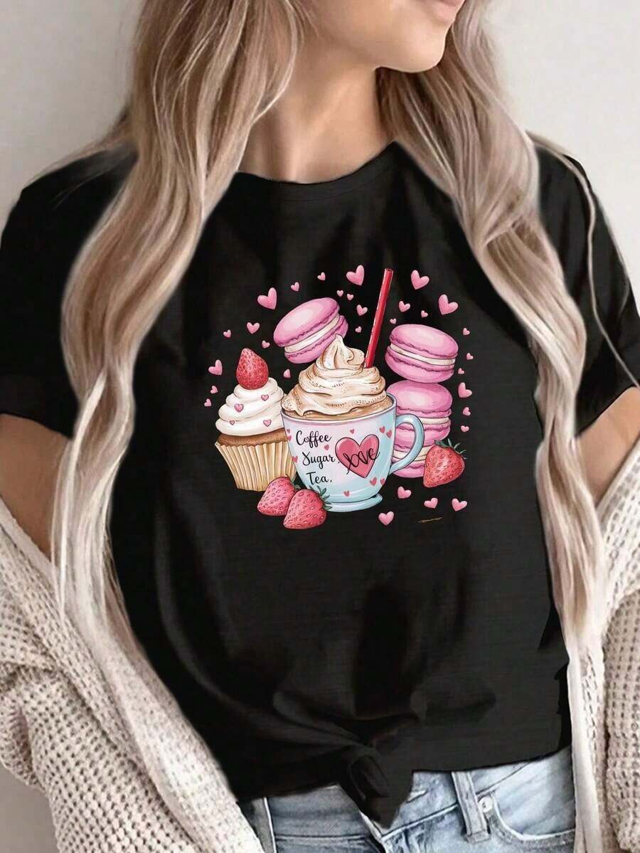 Camiseta de Mujer para el Día de San Valentín con Estampado de Oso de Peluche y Corazón - Top Casual de Cuello Redondo Suave con Diseño Adorable de Oso y Corazón, Blusa Lavable a Máquina para Atuendo Casual de Primavera, Verano, Otoño o Regalo de San Valentín, Tela Cómoda - Estilo Vintage Urbano Unisex, Camiseta de Manga Corta de Algodón Holgada con Cuello Redondo. blusas.blusas casuales para dama.Impresión de osos cariñosos.Camiseta estampada Impresión de osos cariñosos. - Negro 5 - Ver 1