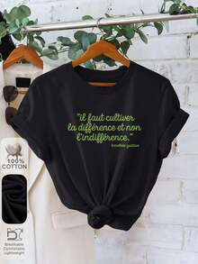 Ropa de invierno atlética y casual de una pieza para mujer, camiseta casual unisex con estampado de cita francesa para uso diario, cuello redondo, manga corta, top de moda casual, ropa elegante para fiestas, ropa navideña, regalo de Navidad, ropa de otoño, material suave, camiseta estampada, ropa casual de gimnasio que absorbe la humedad. - Blanco - Ver 6