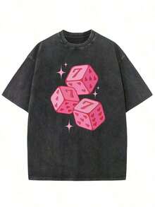 1 pieza Camiseta de Algodón con Estampado Gráfico Vintage, Camiseta Lavada, Linda Camiseta Rosa con Estampado de Dados y Estrellas, Estilo Urbano, Ropa Casual para Hombre, Algodón Lavado, Cuello Redondo, Manga Corta, Cómoda y Transpirable, Camiseta Estampada de Verano, Diseño de Alta Calidad Y2K, Tallas Grandes para Hombre de S a 3XL, Camiseta de Verano Y2K, Tallas Grandes para Hombre de S a 3XL, Camiseta de Verano 180g Algodón 100% - Negro - Ver 6