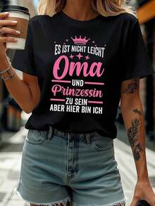 Suave, transpirable y ligero para comodidad durante todo el día. No es fácil ser abuela y princesa, pero aquí estoy.Camiseta estampada para mujer, manga corta, cuello redondo, ropa casual, perfecta para salidas diarias y regalos navideños. Cuello clásico con corte relajado que favorece todas las formas del cuerpo y es fácil de combinar con jeans, shorts y leggings. - Negro - Ver 1