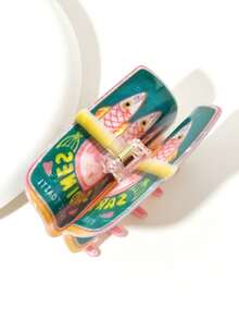 1pc Cute Canned Print Hair Clip, Interesting Acrylic Hair Clip, Non-Slip Shark Claw Hair Accessory, Casual Daily Hair Decoration For Women - Multicolor - View 3