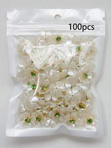 20/50/100pcs/Bag, 15mm 5-Petal Resin Crape Myrtle Flowers With Gold Base Claw And Light Green Crystal, Pearls, For Clothing Decoration - Light Green Diamond Bauhinia - View 11