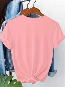 Women's 100% Cotton Short Sleeve T-Shirt With Subtle Outdoor-Themed Patches - Casual Spring And Summer Blouse, Machine Washable, Ideal For Picnics And Casual Wear, Non-Outdoor Printed T-Shirts - 羅莎 - 查看 2