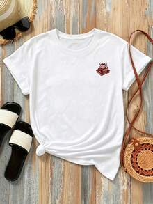 New 180g Short-Sleeved T-Shirt, 1% Cotton, With Front And Back Print - Valentine's Day, Love Coffee - Fashionable Printed T-Shirt For Women, Short-Sleeved, Suitable For All Seasons,  Clothing - Can Be Worn As A Base Layer In Spring And Autumn Or Alone In Summer, Unisex. - 白色 - 查看 3