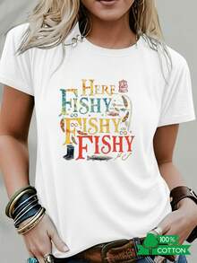 1 camiseta de mujer con cuello redondo, estampado de letras y anime, de diseño sencillo, cómoda y transpirable, adecuada para uso casual diario y versátil, que muestra un estilo natural y elegante, imprescindible para fiestas de verano, envío local, 180g de algodón 100%. - Blanco - Ver 1