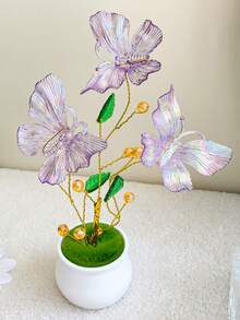 1pc Exquisite Butterfly Artificial Potted Plant With Fashionable Beaded Artificial Flowers, Elegant Craft Ornament, Creative Holiday Gift, Suitable For Wedding Decor, Home Room And Office Desk Decoration - Multicolor - View 8