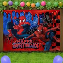 1pc Spider-Man Happy Birthday Backdrop Marvel Superhero Boy Party Decoration Cartoon Photography Background Indoor Holiday Gathering Scene Layout Cake Table Wall Tapestry Anime Fan Birthday Party Props Wall Hanging Decor - Nhiều màu - Xem 6