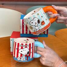 Cốc sứ Snoopy sọc lớn, tay cầm tròn, hình hoạt hình dễ thương, cốc cà phê/nước, quà tặng. - Nhiều màu - Xem 1