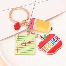 1pc Unisex Campus Element Graduation/Back To School Acrylic Double-Sided Print Pencil, Apple, Book Pendant Charm, Alloy Dangle Accessory For Backpack - Multicolor - View 5