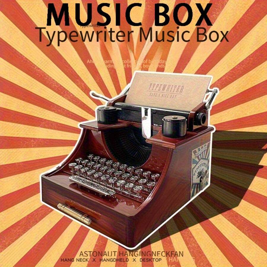Typewriter Shaped Music Box Wind-Up Music Box Vintage Nostalgic Desktop Creative Birthday Gift Graduation Season Holiday Gift - Typewriter-shaped Ornament - View 1