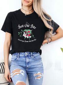 Women's Oversized T-Shirt With "One Bite" Graphic Print By Poison Apple - Inspired By Fairy Tales - "One Bite" Text - Soft And Breathable Fabric - Casual T-Shirt For Everyday Wear - Birthday Party Outfit - Ideal Gift For Women And Men (Spring/Autumn/Summer) - Women's Tops - 白色 - 查看 8