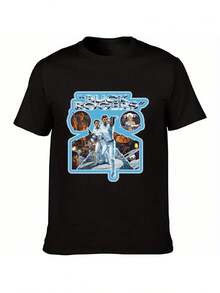 Vintage-Print T-Shirts And Sweatshirts Featuring The Classic 80s Sci-Fi Series Theme <Buck Rogers> - Unisex Casual Style With Retro Poster Design, Regular Fit, Short Sleeves, Machine Washable, Black Base With Blue And White Prints - A Perfect Gift For Men And Women, Ideal For Travel, Home And Parties, A Perfect Gift For Her Or Him. - 黑色 - 查看 1