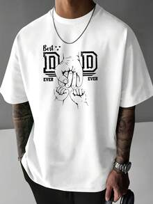 Men's Loose-Fitting, Round-Neck T-Shirt, Modern And Casual For Everyday Wear, With Letter Print, The Best Gift For Dad. - 白色 - 查看 8
