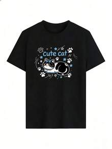 Cute And Kawaii Style Short-Sleeve T-Shirt, Fashionable Short-Sleeve T-Shirt For Spring And Summer 2026, Made In Mexico, 180 Grams. Cartoon Print, Couple Design, Suitable For Indoor Or Outdoor Wear. Crew Neck, Unisex, Ideal For Office And Leisure. One-Piece Pack. - BK-P631577SLNDXZGY594 - 查看 3