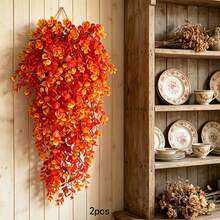 2pcs Mori Style Eucalyptus Hanging Vines, Round Leaves With Natural Drooping Vines, Versatile For Various Decor Scenarios, Highly Adaptable, Suitable For Garden Decoration, Gardening Supplies, Wedding Backdrop, Entryway/Windowsill Arrangement, Fireplace Decor, Autumn Home Soft Furnishing, Creating A Warm And Healing Autumn Atmosphere - Multicolor - View 5