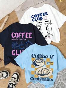 Set Of 1 Short Sleeve Crew Neck T-Shirts With Minimalist Summer Mocha Coffee And Tea Cup Graphic Print, Versatile And Fashionable Tops For Women - White - View 2