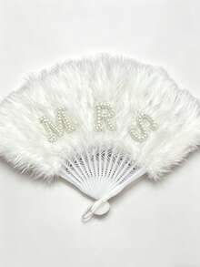 Elegant Pearl Inlaid Bridal Fan, Suitable For Brides-To-Be, Non-Foldable Handheld Style, Applicable For Weddings And Bachelorette Parties - Multicolor - View 19
