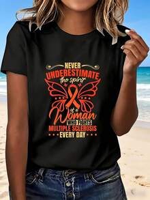 Never Underestimate The Spirit Of A Woman Who Fights Multiple Sclerosis Every Day T Shirt With Butterfly Ribbon Design Fashion Statement For Awareness Campaigns And Support Groups Perfect Gift For Strong Women In Recovery Or Caregivers - 黑色 - 查看 1