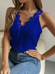 Top tank con encaje escote V - azul real - Ver 5
