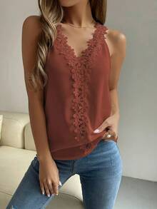Top tank con encaje escote V - Color caoba - Ver 5