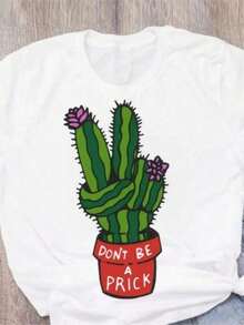 Camiseta de Navidad para Mujer Talla Grande con Estampado Divertido de Cactus, Manga Corta, Ropa de Moda para Dama - Blanco - Ver 1
