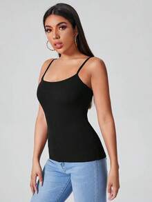 Top de tirantes unicolor tejido de canalé - Negro - Ver 3