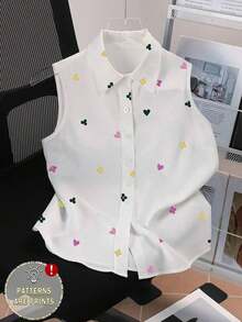 Blusa sin mangas para mujer, de verano, con diseño versátil y elegante, estampado digital de cerezas, imprescindible, alta tasa de devolución, vuelta al colegio, camisa sin mangas para damas - Blanco - Ver 1