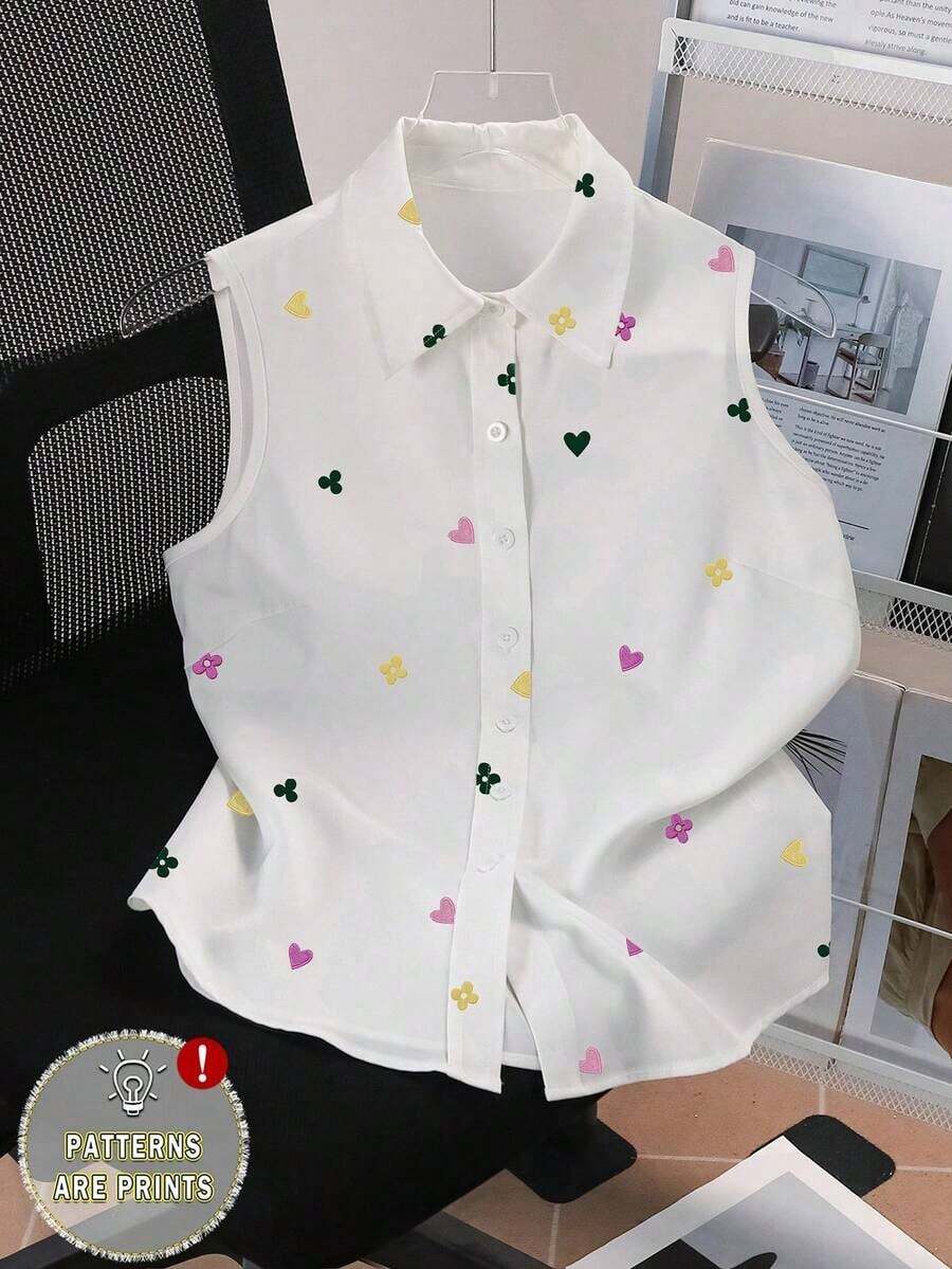 Blusa sin mangas para mujer, de verano, con diseño versátil y elegante, estampado digital de cerezas, imprescindible, alta tasa de devolución, vuelta al colegio, camisa sin mangas para damas - Blanco - Ver 1