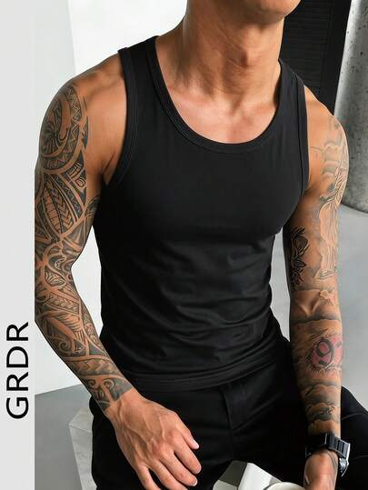 GRDR Men's Fashionable Solid Color Minimalist Sleeveless Tank Top