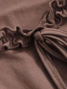 Camiseta de mujer de cuello cuadrado con ajuste ceñido y volantes en el verano, tops cortos de mujer con diseños lindos - Marrón - Ver 8