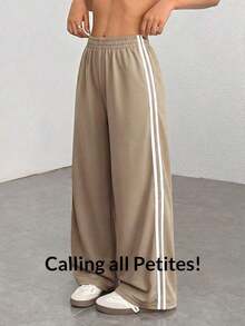 Pantalones casuales con rayas laterales negras, de estilo simple y de moda para uso diario, graduación, maestros y vuelta al colegio para mujeres - Marrón Mocha - Ver 3