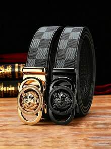 1 pieza Cinturón de cuero PU con hebilla automática para hombre, hebilla de tigre hueca en relieve, cinturón ajustable de estilo casual de negocios, disponible en múltiples colores, moda, adecuado para jeans de hombre, trajes, ropa de trabajo formal y uso casual diario. Estilo de lujo ligero, sensación de alta gama, el mejor regalo para el padre y el novio. - Multicolor - Ver 2