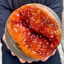 1pc Exquisite Amethyst Quartz Orange Color Open Mouth Smile Crystal Ball | Boho Style, Perfect For Festivals And Christmas, Unique Gift For Parents And Friends, Room Decoration Sphere, Natural Crystal Mineral Specimen - Orange - View 3