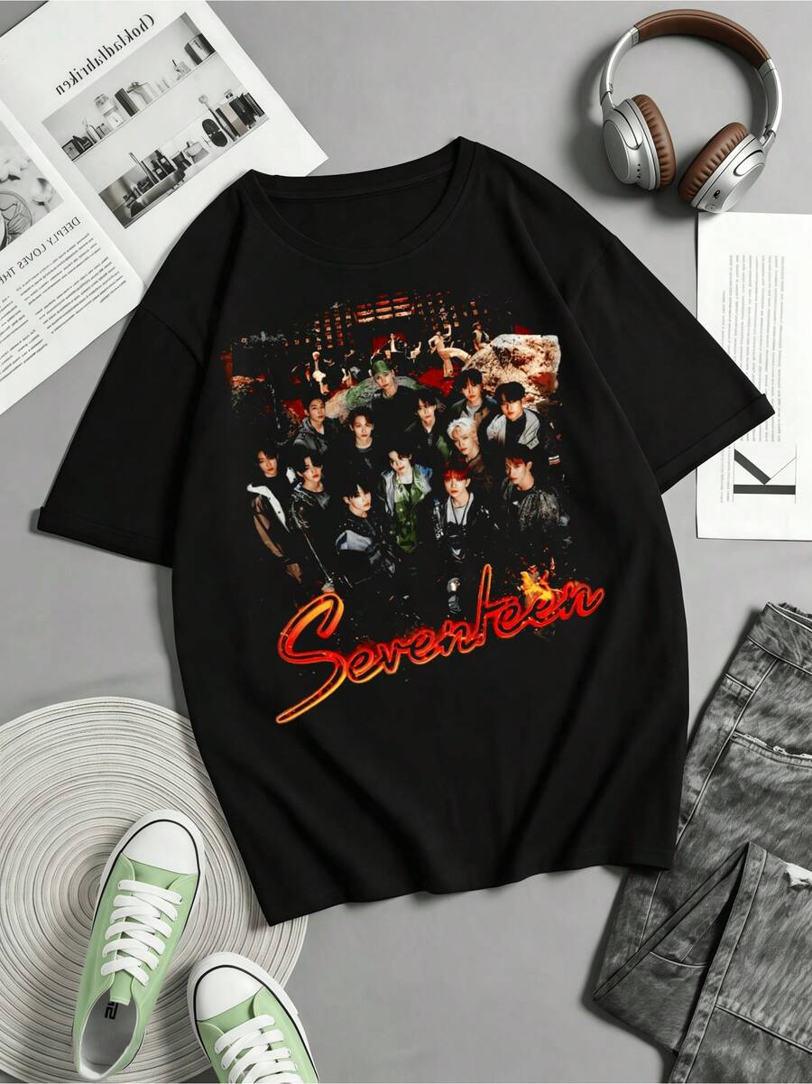 SEVENTEENS Dark Stage Style Cotton T-Shirt - Black - View 1