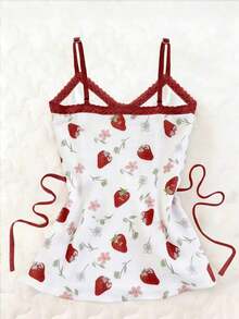 Camiseta de tirantes con estampado de cuadros y cerezas para mujer - Multicolor 4 - Ver 2