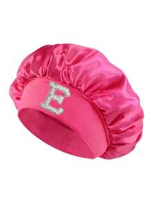 1 pieza Gorro de dormir de satén, Gorro de cuidado del cabello bordado con 26 letras A-Z, Elástico ancho 360° antideslizante, Gorro de dormir/máscara/ducha de cobertura completa, Adecuado para el control del frizz del cabello rizado natural - Rosa Fucsia - Ver 15