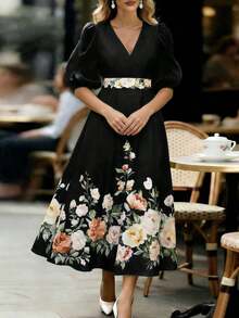 MSEMERY ROSE Vestido con estampado floral elegante para ir al trabajo, veranoMS2-15 5JJN - Negro - Ver 6