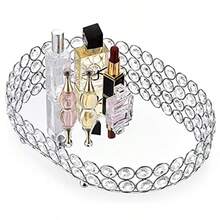 Bandeja de tocador de cristal Hipiwe Bandeja de tocador con espejo Bandejas de perfume para tocador Bandejas de maquillaje Bandeja organizadora de cosméticos y cuidado de la piel Bandeja organizadora - Pago - Ver 2