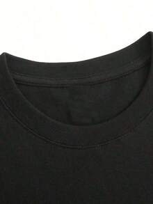Women's Pure Cotton Letter Print T-Shirt, Simple Design, Comfortable And Breathable, Suitable For Casual Everyday Wear, Versatile, Showcases A Natural And Elegant Style, Essential For Summer Parties, Local Delivery, Loose And Comfortable For Summer. 100% Cotton, All Designs Are Printed. Unisex. - 黑色 - 查看 4