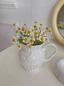 1pc Minimalist European Style Niche Premium Vintage Embossed Vase, White Milk Jug Decor For Living Room Fresh Flower Arrangement - A - View 6