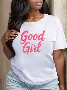 Good Girl Women's Casual T-Shirt [Everyday Comfort] - Short Sleeve, Round Neck, Polyester, Black With Pink Letters, Machine Washable - White - View 5