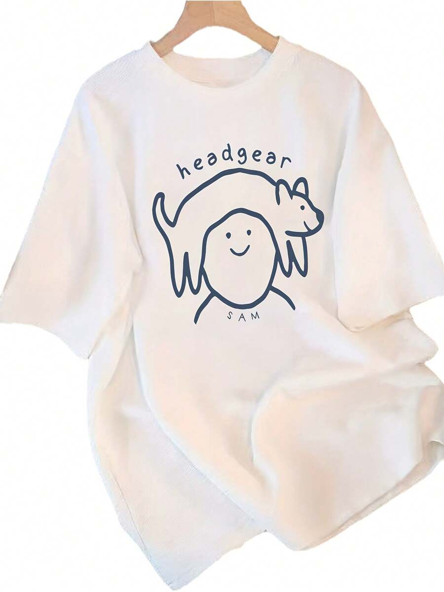 Women's Essential Pure Cotton Casual T-Shirt, Short Sleeve, Unique Design Print, New Summer Collection, Loose Fit, Slimming Top For Students, Soft Cotton For Everyday Wear. - 白色 - 查看 1