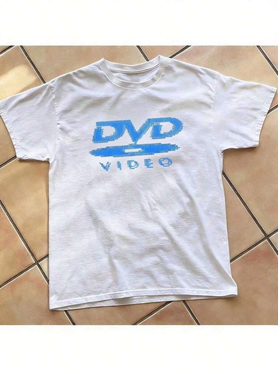 Cute Unisex Premium Casual T-Shirts [100% Cotton] With Nostalgic Green DVD Video Logo, Vintage Video Game Print, 2000s Aesthetic, Good Quality Retro T-Shirts, Casual Short Sleeve Crew Neck Tops For Spring/Summer/Autumn - Unisex Everyday Wear For Women And Men For Campus - 白色 - 查看 1