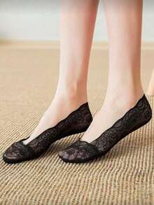 1/5 Đôi tất ren trong suốt mùa hè dành cho nữ, kiểu dáng thấp cổ, chống trượt, màu trắng (Không kèm thẻ giấy) - Nhiều màu - Xem 5