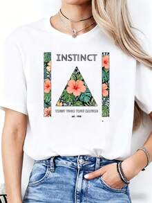 Premium Quality Women's Casual Bohemian-Style T-Shirt With Floral And Tropical Prints, Featuring The Slogan "Believe In Your True Self," Suitable For Summer Wear For Nature Lovers, And Can Also Be Used As A Gift For Friends. . - 白色 - 查看 1