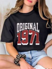 Women's T-Shirt 1971, Original Born In 1971 Sweatshirt, 53rd Birthday Gift, Original Birth Year, 1971 Birthday Gift, Vintage 1971 T-Shirt, Made In 1971 T-Shirt - 黑色 - 查看 1