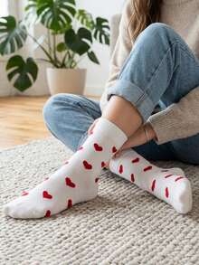 5 đôi/1 đôi tất hình trái tim dài đến bắp chân, kiểu dáng ballerina, tất thoáng khí tối giản dành cho bé gái. - Nhiều màu - Xem 5