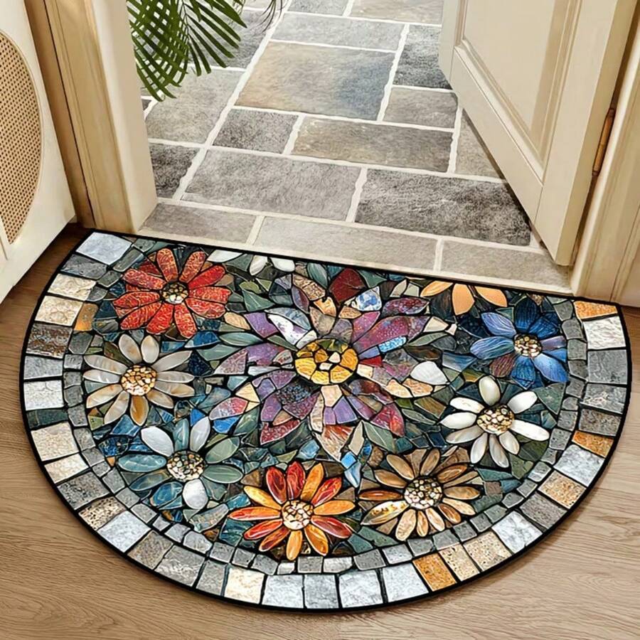 1pc Bohemian Mandala Welcome Mat - Colorful Stone Floral Pattern Doormat, Velvet Material, Soft Entrance Rug, Suitable For Entryway, Bathroom, Kitchen, Hallway, Garden - Washable & Foldable, Home Decor Carpet, Holiday Decoration - Multicolor - View 1