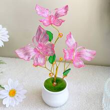 1pc Exquisite Butterfly Artificial Potted Plant With Fashionable Beaded Artificial Flowers, Elegant Craft Ornament, Creative Holiday Gift, Suitable For Wedding Decor, Home Room And Office Desk Decoration - Multicolor - View 16